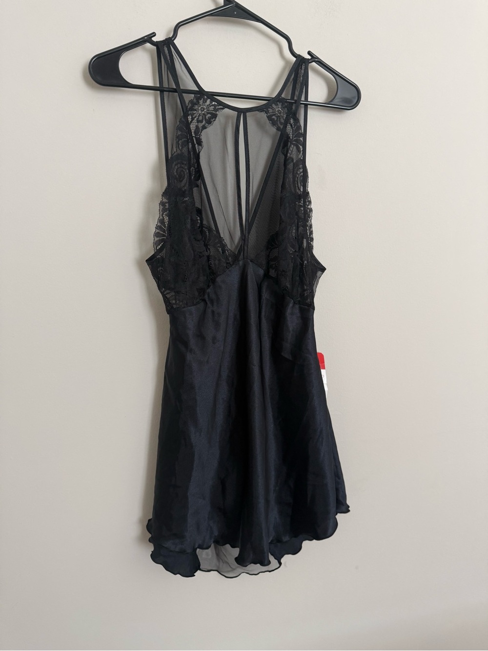 NWT Shirley of Hollywood Black Lace Babydoll Chemise Open Back Lingerie L